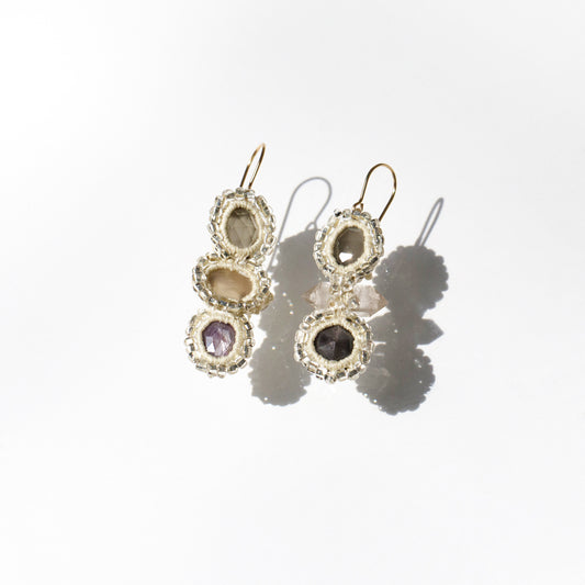 Jacki Holland Tibetan Quartz, Moonstone, Garnet & Sapphire Earrings