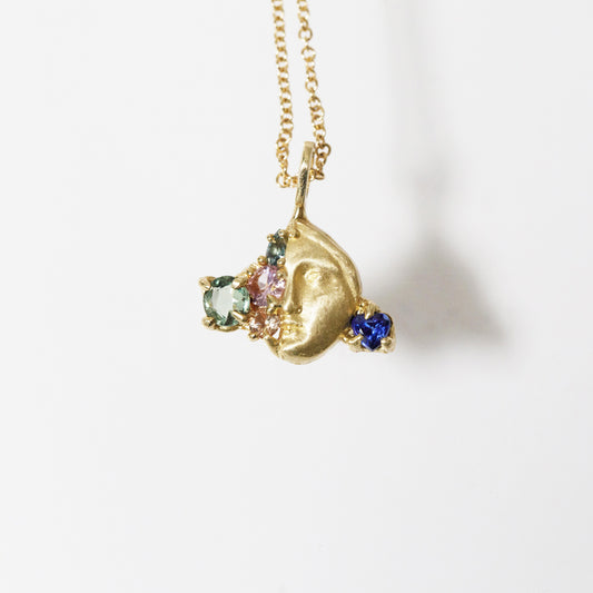 Atelier Narce 14K Gold and Sapphire Face Pendant