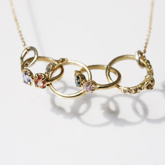 Atelier Narce 4 Rings Necklace 14k Gold & Sterling with Diamonds & Sapphires