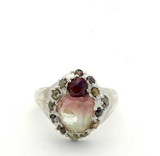 Atelier Narce Rough Tourmaline, Sapphire & Diamond Ring in Silver Argentium