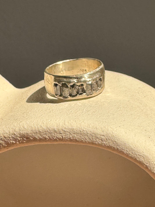 Atelier Narce Sterling Silver with Salt & Pepper Diamond Baguettes Band