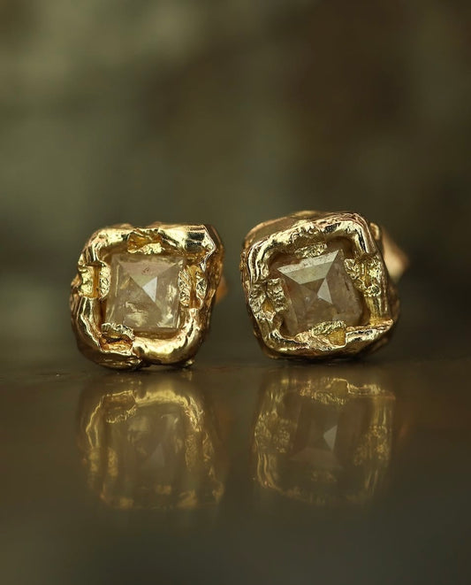 Ellis Mhairi Cameron 14K Gold Pale Rust Diamond Stud Earrings