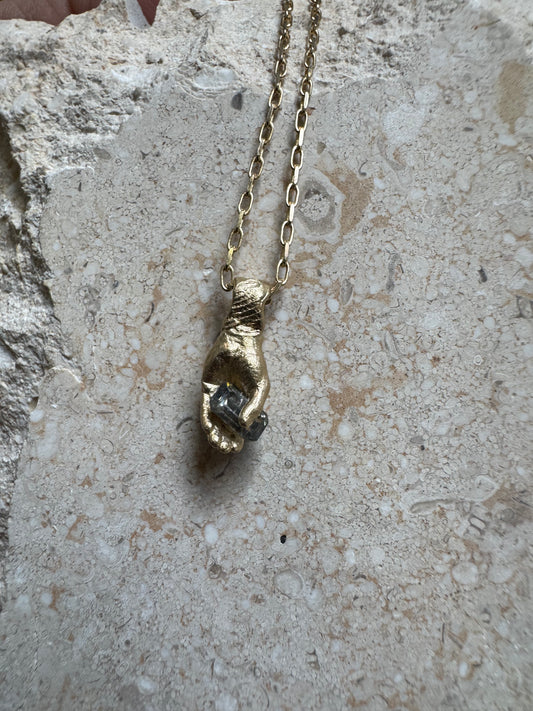 Fraser Hamilton Gold Hand Pendant with Emerald Cut Sapphire