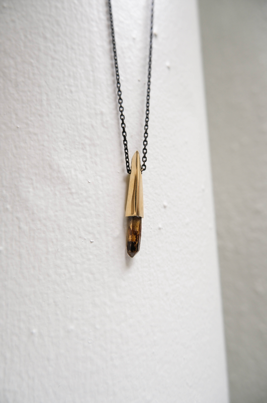 K/LLER Collection Small Brass Capped Faceted Raw Smoky Quartz Pendant