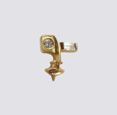 DMD Metal Glitch Single Stud Earring 14k Gold with White Diamond