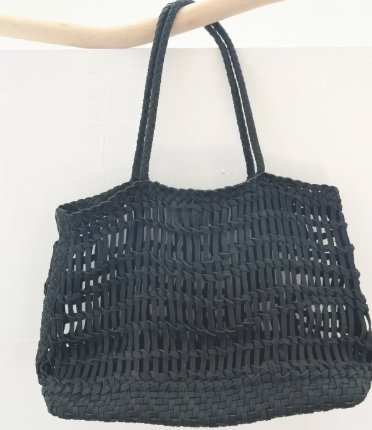 Happy French Gang Luni Black Woven Leather Bag