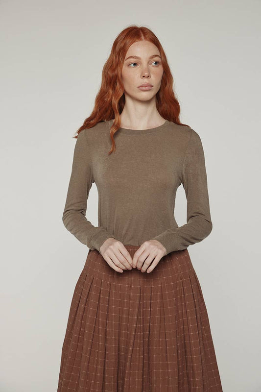 Amente Taupe Brown Wool blend lightweight knit top
