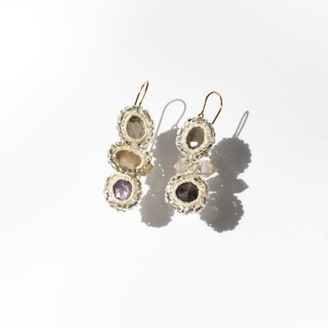 Jacki Holland Tibetan Quartz, Moonstone, Garnet & Sapphire Earrings