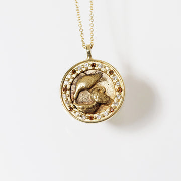 Atelier Narce OOAK 10k Gold, Sapphire & Diamond Crane Pendant Necklace