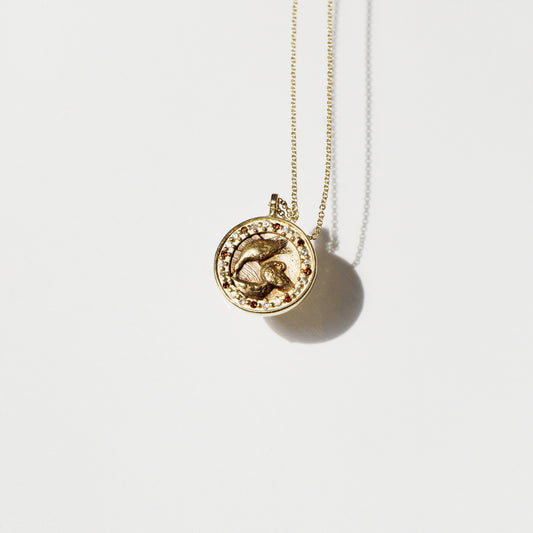 Atelier Narce OOAK 10k Gold, Sapphire & Diamond Crane Pendant Necklace