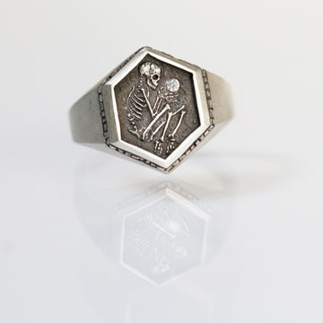DMD Metal Shallow Grave Ring Oxidized Sterling Silver with White Diamond