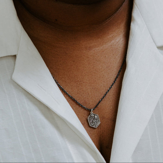 DMD Metal Shallow Grave 20" Pendant Necklace Oxidized Sterling Silver with White Diamond