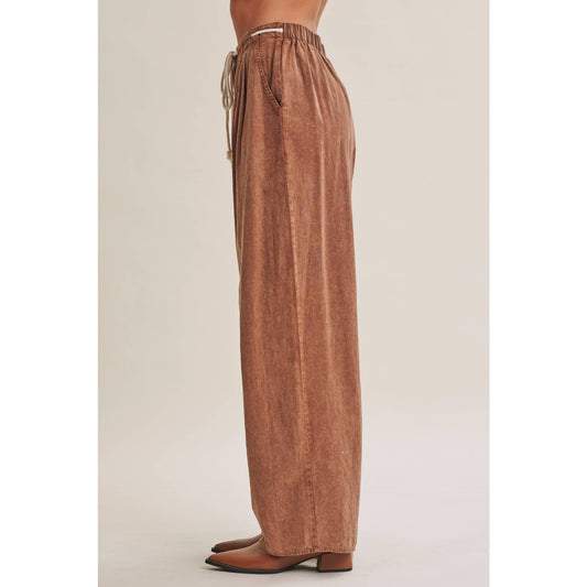 In February EASY CHOICE MINERAL-WASHED COTTON PLEATED WIDE-LEG PANTS