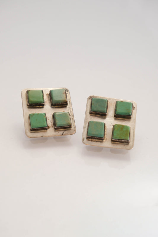 Square Sterling Silver & Turquoise Earrings
