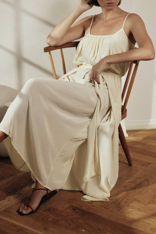 Amente Front tie slip maxi dress