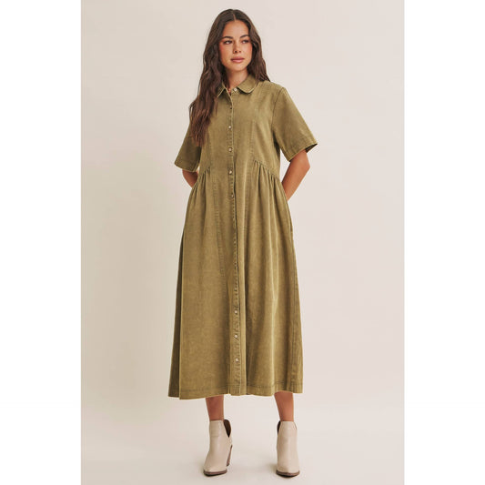 HERITAGE MINERAL-WASHED RELAXED COTTON SHIRT MIDI DRESS