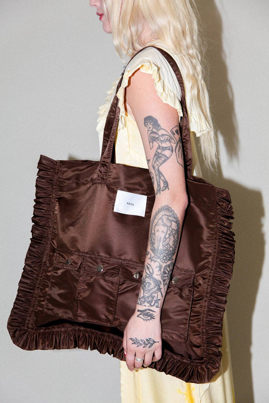 Kkco Utility Tote in Chocolate Nylon Satin