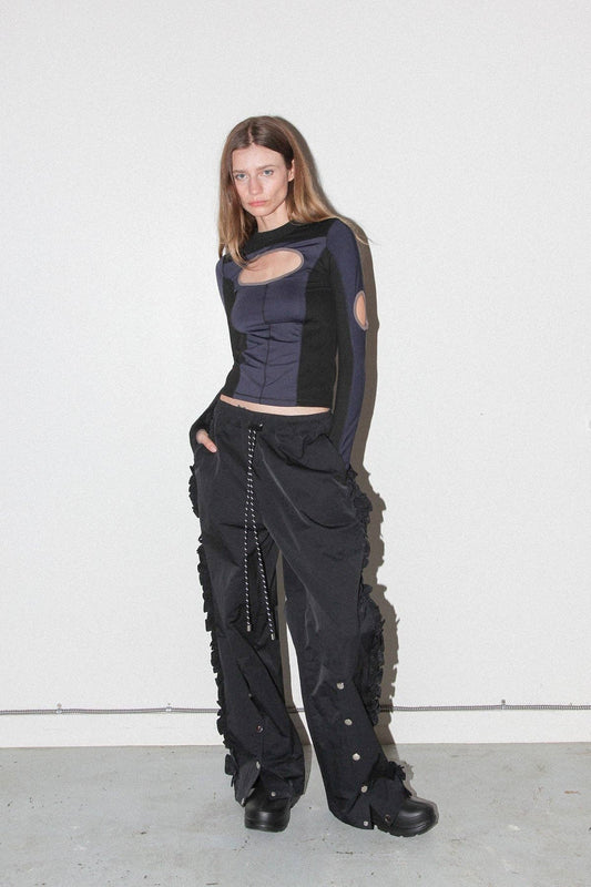 KKco Ruffle Split Track Pant in Onyx