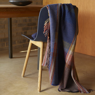 Wallace+Sewell Merino Lambswool Pinstripe Throw Calvert (Blue/ Navy)