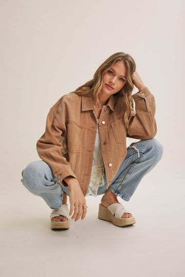 In February RUSTIC ROAD MINERAL-WASHED TWILL OVERSIZED LAYERING JACKET