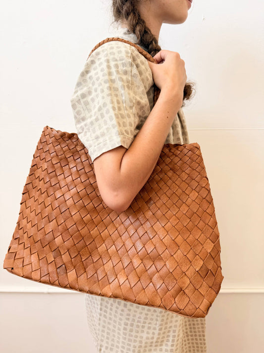 Happy French Gang Kaveri Black Leather Bag Tan