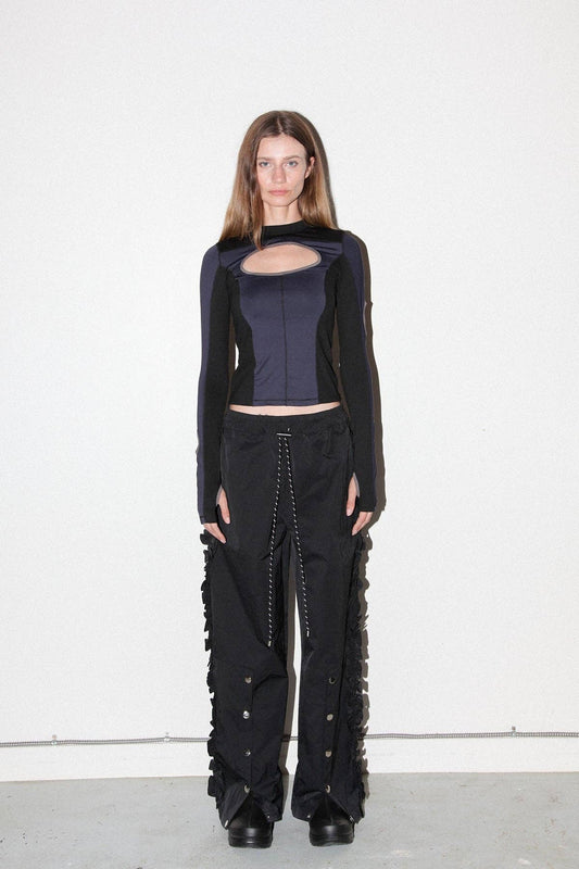 KKco Ruffle Split Track Pant in Onyx
