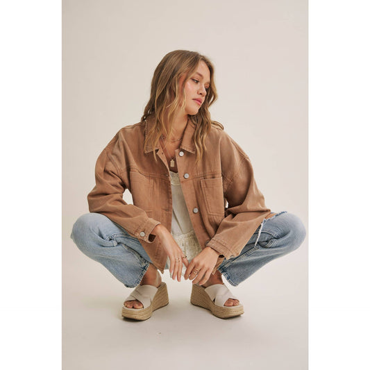 In February RUSTIC ROAD MINERAL-WASHED TWILL OVERSIZED LAYERING JACKET