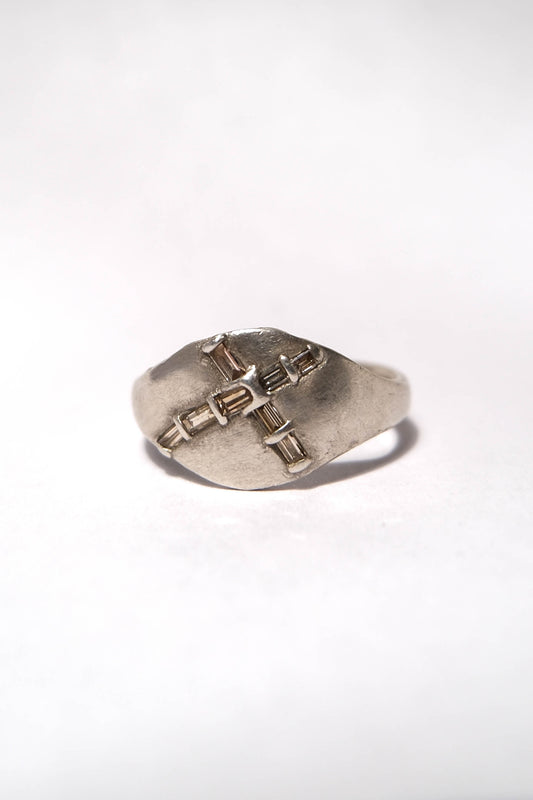 Atelier Narce OOAK Sterling & Diamond Baguette X-Ring