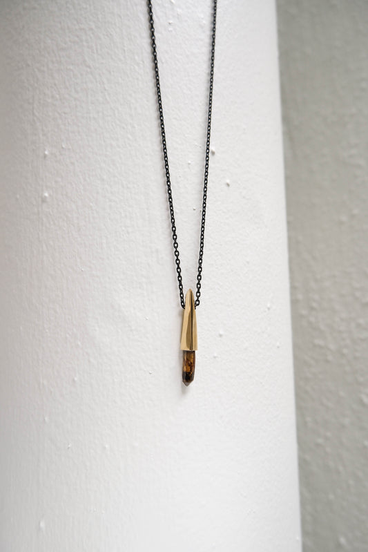 K/LLER Collection Small Brass Capped Faceted Raw Smoky Quartz Pendant