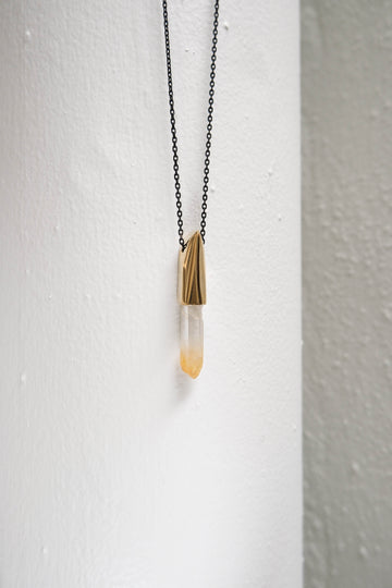 K/LLER Collection Large Brass Capped Faceted Raw Mango Quartz Point