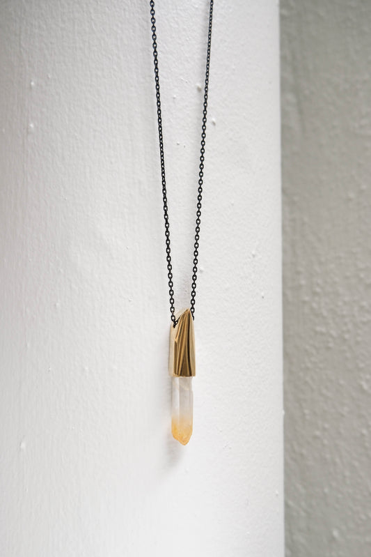K/LLER Collection Large Brass Capped Faceted Raw Mango Quartz Point
