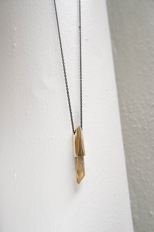 K/LLER Collection Large Brass Capped Faceted Raw Citrine Point