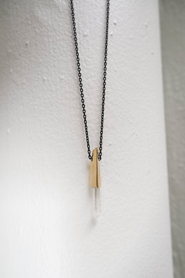 K/LLER Collection Small Brass Capped Faceted Raw Lemurian Quartz Pendant