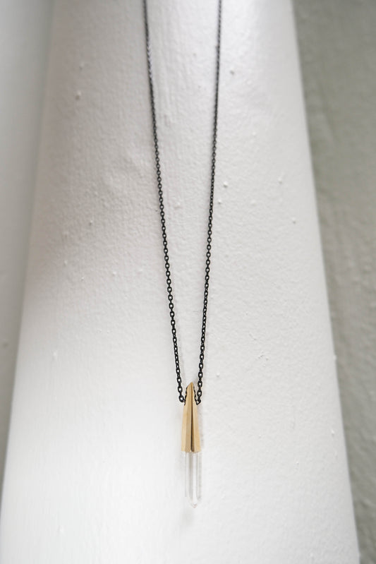 K/LLER Collection Small Brass Capped Faceted Raw Lemurian Quartz Pendant