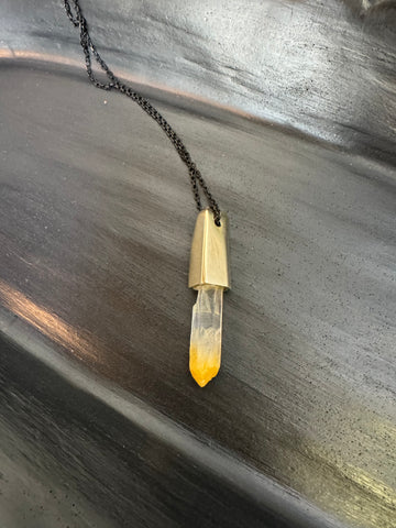 K/LLER Collection Large Brass Capped Faceted Raw Mango Quartz Point