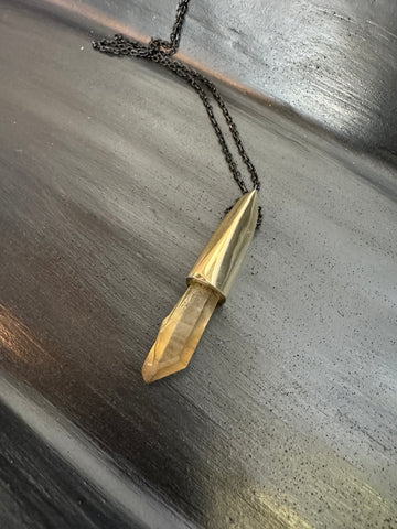 K/LLER Collection Large Brass Capped Faceted Raw Citrine Point