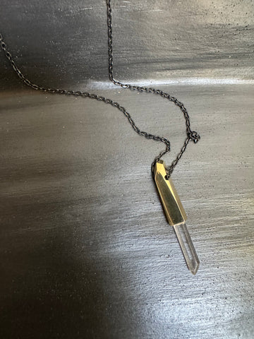 K/LLER Collection Small Brass Capped Faceted Raw Lemurian Quartz Pendant