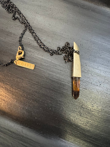 K/LLER Collection Small Brass Capped Faceted Raw Smoky Quartz Pendant
