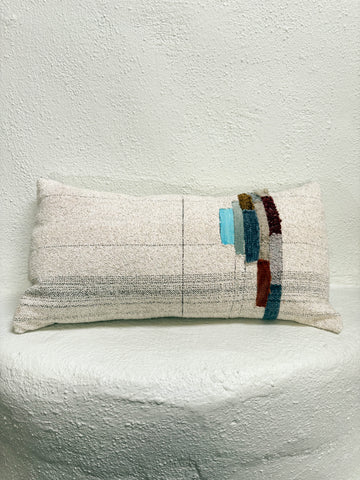 Jess Feury Handwoven Colorblock Pillow- White/Multicolor