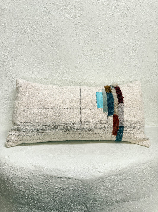 Jess Feury Handwoven Colorblock Pillow- White/Multicolor