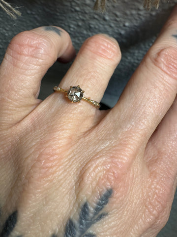 Vintage Salt and Pepper Diamond in 14k Ring