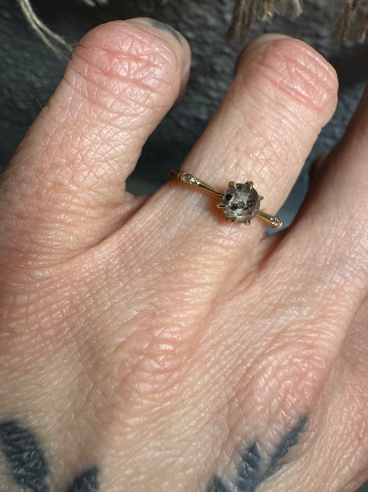 Vintage Salt and Pepper Diamond in 14k Ring