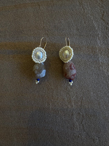 Jacki Holland Pearl and Gobi Agate Earrings Short