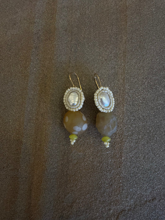 Jacki Holland Pearl and Gobi Agate Earrings Short