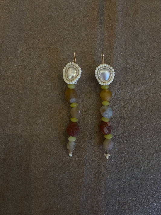 Jacki Holland Pearl and Gobi Agate Earrings Long