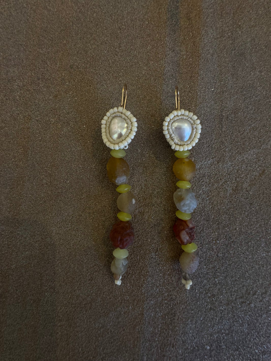 Jacki Holland Pearl and Gobi Agate Earrings Long