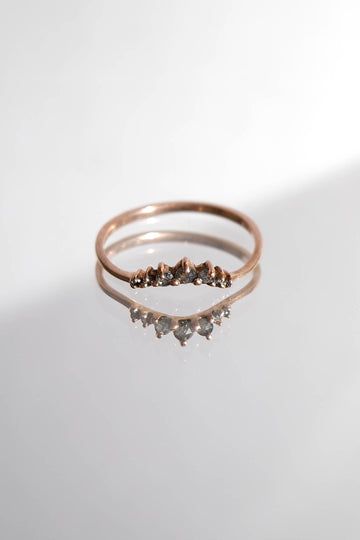 14k Rose Gold and Grey Diamond Tiara Ring