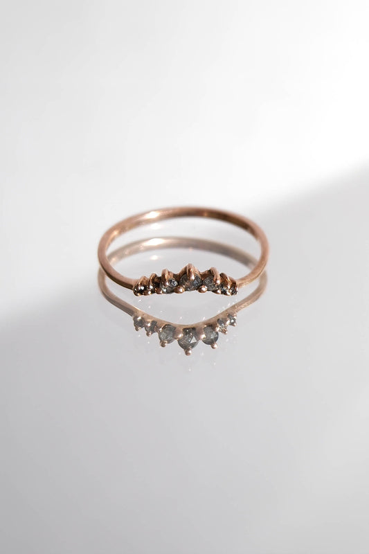 14k Rose Gold and Grey Diamond Tiara Ring
