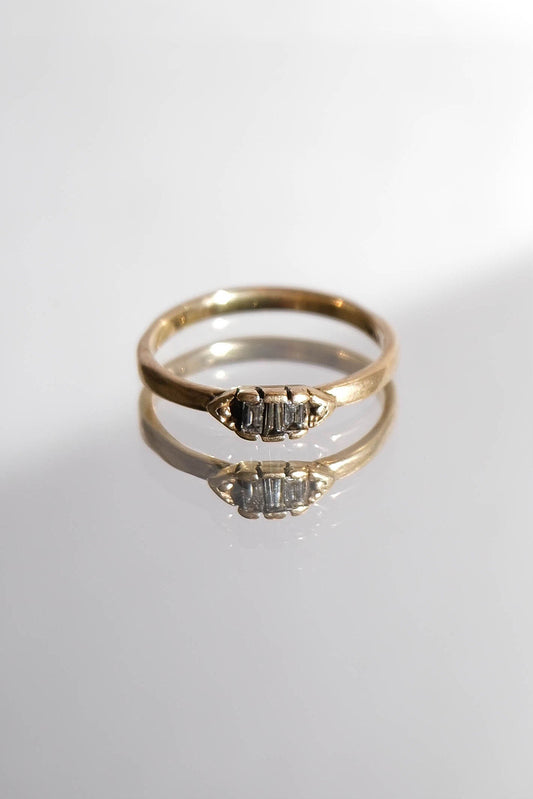 Vintage 14k Yellow Gold and 3 White Baguette Diamond Ring