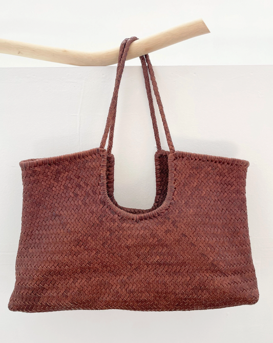Happy French Gang Narmada Woven Leather Bag (Tan)